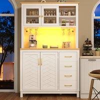 ModernLuxe Kitchen Tall Cupboards with 4 doors + LEDs + cup holders - white