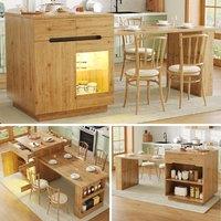 ModernLuxe Kitchen island with extendable table with LEDs - natural in Light Oak