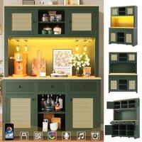ModernLuxe Kitchen Tall Cupboards in PE rattan with LEDs - green