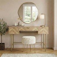 OHS Chevron Wood Dressing Table 3 Drawer Vanity Makeup Desk in Light Oak
