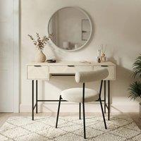 OHS Chevron Wood Dressing Table 3 Drawer Vanity Makeup Desk in Light Stone