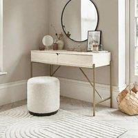 OHS Curved Modern Dressing Table 2 Drawer Vanity Makeup Desk in Light Stone
