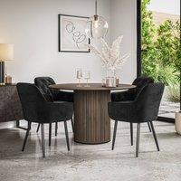 More4Homes Arlo Walnut Top W Walnut Legs + Anika Velvet Dining Chair Set Of 4 in Blue