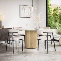 More4Homes Arlo White Marble Top W Oak Legs + Myla Linen Dining Chair Set Of 6 in Beige