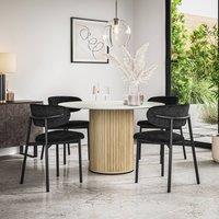 More4Homes Arlo White Marble Top W Oak Legs + Myla Linen Dining Chair Set Of 6 in Black