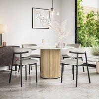 More4Homes Arlo White Marble Top W Oak Legs + Myla Linen Dining Chair Set Of 6 in Grey