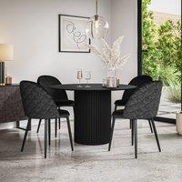 More4Homes Arlo Black Table Top W Black Legs + Raye Velvet Dining Chair Set Of 4