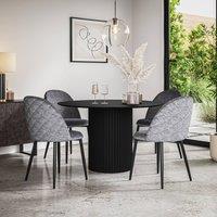 More4Homes Arlo Black Table Top W Black Legs + Raye Velvet Dining Chair Set Of 4 in Grey