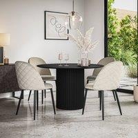 More4Homes Arlo Black Table Top W Black Legs + Raye Velvet Dining Chair Set Of 6 in Beige