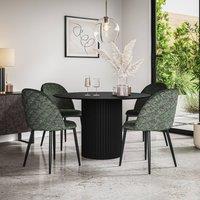 More4Homes Arlo Black Table Top W Black Legs + Raye Velvet Dining Chair Set Of 6 in Green