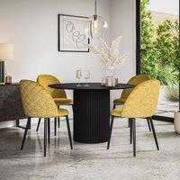 More4Homes Arlo Black Table Top W Black Legs + Raye Velvet Dining Chair Set Of 6 in Mustard
