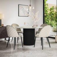 More4Homes Arlo White Marble Table Top W Black Legs + Raye Velvet Dining Chair Set Of 6 in Beige