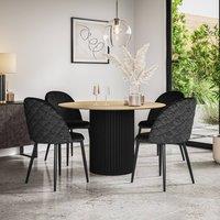 More4Homes Arlo Oak Table Top W Black Legs + Raye Velvet Dining Chair Set Of 4