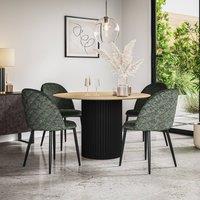 More4Homes Arlo Oak Table Top W Black Legs + Raye Velvet Dining Chair Set Of 4 in Green