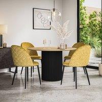 More4Homes Arlo Oak Table Top W Black Legs + Raye Velvet Dining Chair Set Of 4 in Mustard