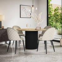 More4Homes Arlo Oak Table Top W Black Legs + Raye Velvet Dining Chair Set Of 6 in Beige