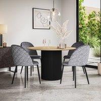 More4Homes Arlo Oak Table Top W Black Legs + Raye Velvet Dining Chair Set Of 6 in Grey