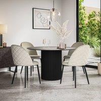 More4Homes Arlo Concrete Table Top W Black Legs + Raye Velvet Dining Chair Set Of 4 in Beige