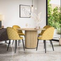 More4Homes Arlo Oak Table Top W Oak Legs + Raye Velvet Dining Chair Set Of 6 in Mustard