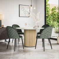 More4Homes Arlo White Marble Table Top W Oak Legs + Raye Velvet Dining Chair Set Of 4 in Green