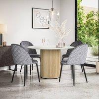 More4Homes Arlo White Marble Table Top W Oak Legs + Raye Velvet Dining Chair Set Of 4 in Grey
