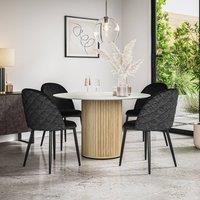 More4Homes Arlo White Marble Table Top W Oak Legs + Raye Velvet Dining Chair Set Of 6 in Black