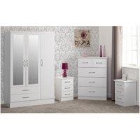 Seconique Nevada 3 Door 2 Drawer Mirrored Wardrobe Bedroom Set in White