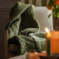 Voyage Maison Haze 100% Cotton Velvet Quilted Throw in Light Green | Size: 140 cm x 200 cm