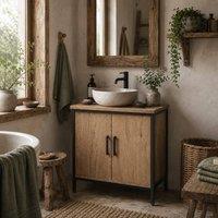 Wyld Haus Mosu Under Sink Bathroom Vanity Cabinet Oak Finish Double Doors in Light Oak