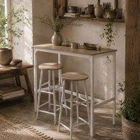 Wyld Haus Faro 3 Piece Oak Top Industrial Bar Table & Stool Set in White