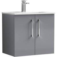 Balterley Bathroom 2 Soft Close Door Wall Hung Vanity Unit Basin, Grey, 440mm in Grey