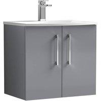 Balterley Bathroom Wall Hung 2 Soft Close Door Vanity Unit, Satin Grey, 600mm in Grey