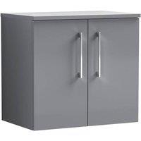 Balterley Level 600mm Wall Hung 2 Door Vanity Unit with Worktop - Satin Grey