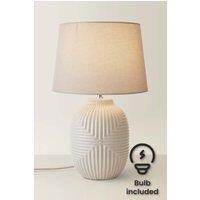 ValueLights Harrison Taper Shade Grey Geometic Ribbed Gloss Table Lamp & Bulb | Size: Large