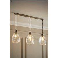 ValueLights Cheltenham Clear Ribbed Glass Dome 3 Drop Bar Diner Ceiling Light in Silver