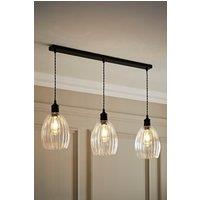 ValueLights Cheltenham Clear Ribbed Glass Dome 3 Drop Bar Diner Ceiling Light in Black