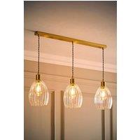 ValueLights Cheltenham Ribbed Glass Dome 3 Drop Bar Diner Ceiling Light with Bulbs in Gold