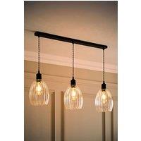 ValueLights Cheltenham Ribbed Glass Dome 3 Drop Bar Diner Ceiling Light with Bulbs in Black