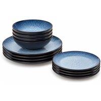 Scandi Home 12 Piece Blue Reactive Glaze Stoneware Tableware Set