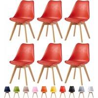 MCC Direct Set of 6 Dining Chairs with Solid Wooden Legs & Seat Cushions Eva in Red