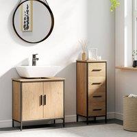 HOMCOM Under Sink Cabinet with Doors for Basin without or with Pedestal Oak in Light Oak