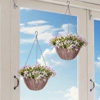 HOMCOM Artificial Flowers in Basket Set of 2 with 75 Leaves & 15 Flowers in Purple