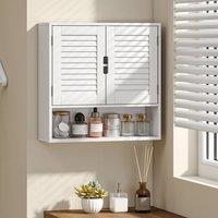 HOMCOM Bathroom Cabinet, Wall Mounted Cabinet with Adjustable Shelves in Natural White | Size: W600mm x H600mm