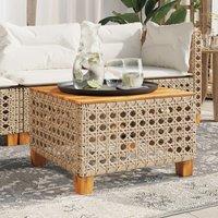 Berkfield Home Garden Table Beige 55x55x36 cm Poly Rattan Acacia Wood | Size: 55 x 55 x 36 cm