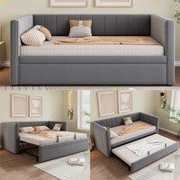Merax 3ft Single Upholstered Daybed with Pull-Out Trundle, Velvet Sofa Bed in Grey