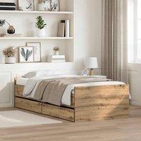 Berkfield Home Bed Frame with Drawer Artisan Oak 90 x 200 cm Solid Pine Wood in Brown