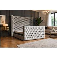 Stratus Interiors Carrington Wingback Chesterfield tall Footboard Bed - Ottoman Storage in Light Grey | Size: Single