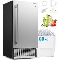 Costway Commercial Ice Maker 50KG/24H Ice Machine Self-cleaning Ice Maker in Silver