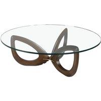 Angel Cerda Round Glass Coffee Table with Walnut Legs in Dark Brown