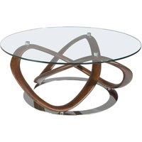 Angel Cerda Walnut Round Coffee Table with Tempered Glass
